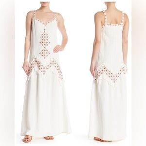 Max Studio London White Maxi Dress with Embroidered Details